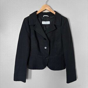 Max Mara Single-Breasted Black Blazer with Notched Lapel Collar Womens Size 10